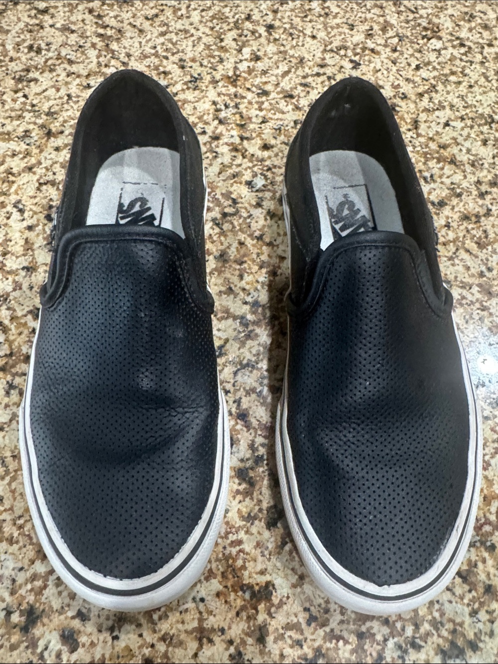 Vans Black Perforated Leather Slip-On Sneakers size 6.5